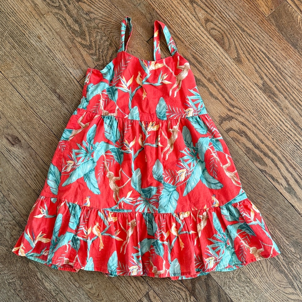 Janie and Jack Vibrant Red Floral Monkey Dress Sz 4